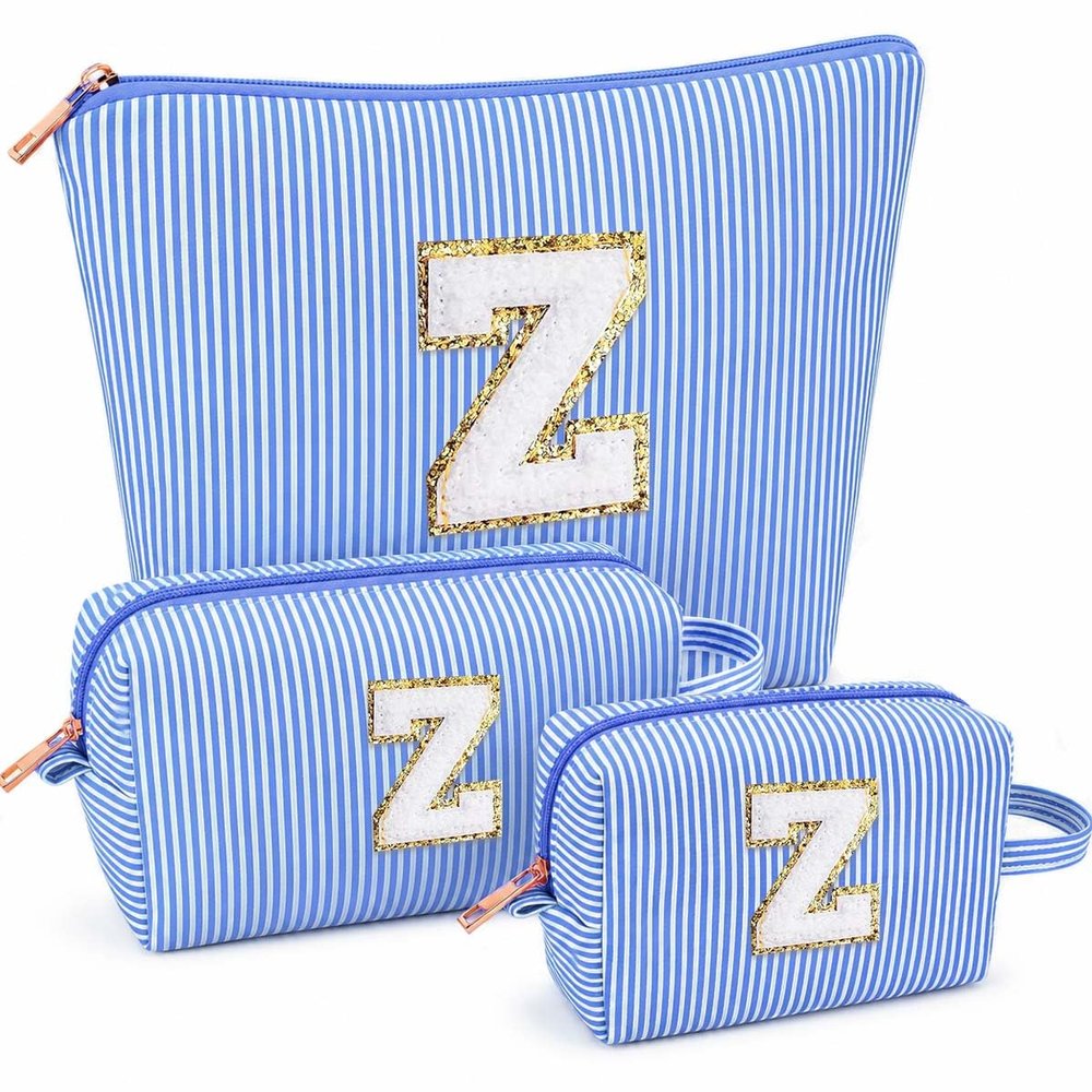 ARIVOY 3 PCS Initial Makeup Bags for Women - Cosmetic Bag for Travel Toiletry Personalized Cute Makeup Pouch Birthday Gifts for Grilfriend Wife Moms Bridesmaid Retirement Travel Gifts - Blue Z