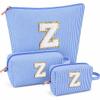 ARIVOY 3 PCS Initial Makeup Bags for Women - Cosmetic Bag for Travel Toiletry Personalized Cute Makeup Pouch Birthday Gifts for Grilfriend Wife Moms Bridesmaid Retirement Travel Gifts - Blue Z view 1
