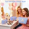 ARIVOY 3 PCS Initial Makeup Bags for Women - Cosmetic Bag for Travel Toiletry Personalized Cute Makeup Pouch Birthday Gifts for Grilfriend Wife Moms Bridesmaid Retirement Travel Gifts - Blue Z view 2