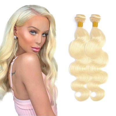 220g Blonde Bundles Human Hair 613 Body Wave Bundles 16 16 inch AuokMar Double Weft 2 Bundle 8A Grade 613 Blonde Body Wave Bundle Human Hair Extensions