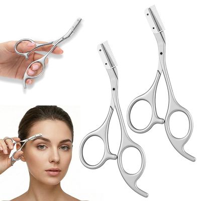 Eyebrow Trimmer Scissor with Comb, 2026 New Eyebrow Razor Scissors, Stainless Steel Precision Eyebrow Cutter Hair Removal Makeup Tool for Women and Men (2, White)