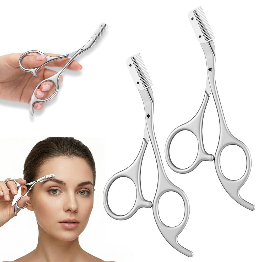 Eyebrow Trimmer Scissor with Comb, 2026 New Eyebrow Razor Scissors, Stainless Steel Precision Eyebrow Cutter Hair Removal Makeup Tool for Women and Men (2, White)