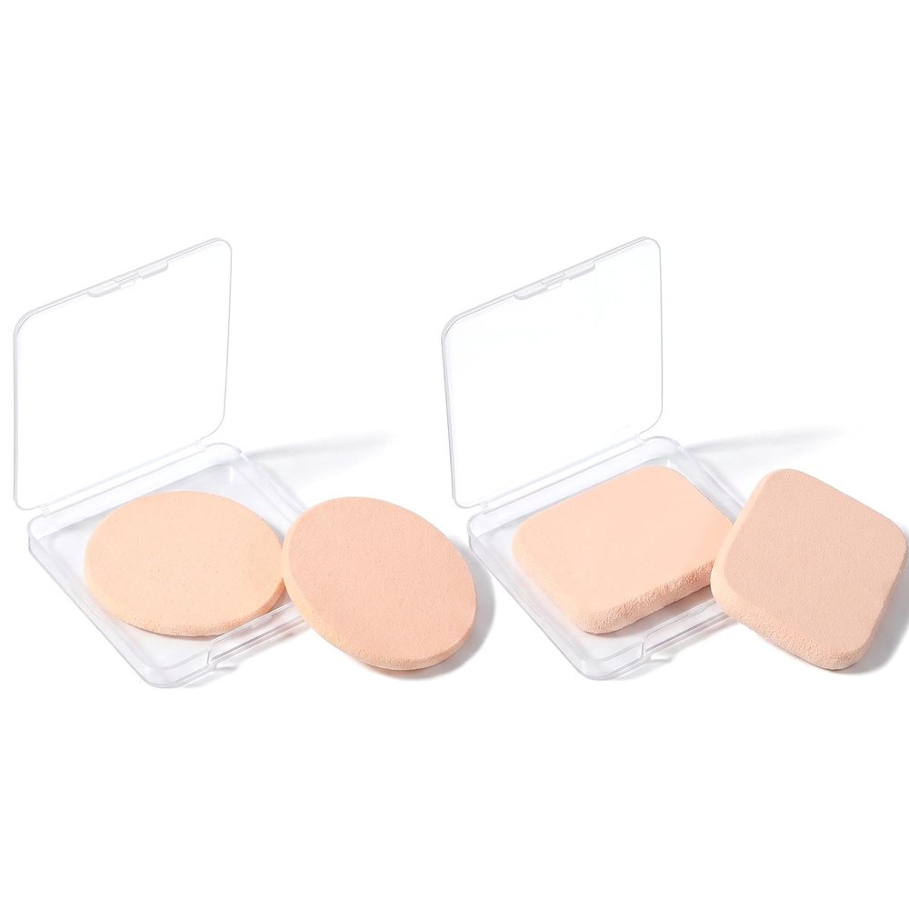 4PCS Makeup Sponges for Foundation, Foundation Sponge for Face Powder, Cosmetic Sponge for Flawless Foundations, Sensitive and All Skin Round and Square