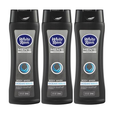 White Rain Mens Body Wash, 12 fl oz, Pack of 3 - Body Wash for Men with Vitamin E, Aloe & Marine Extracts, Paraben Free Shower Gel, Cool Ocean Wave Scent, Daily Cleanser Liquid Soap for Men
