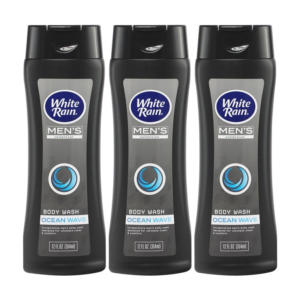 White Rain Mens Body Wash, 12 fl oz, Pack of 3 - Body Wash for Men with Vitamin E, Aloe & Marine Extracts, Paraben Free Shower Gel, Cool Ocean Wave Scent, Daily Cleanser Liquid Soap for Men