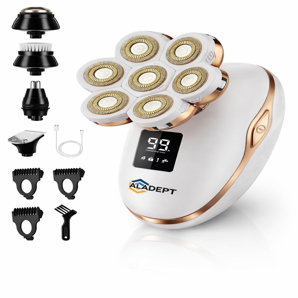 7D Electric Razor for Women 5 in 1 Wet Dry Rechargeable Women's Electric Shaver, Bikini Trimmer & Facial Hair Remover for Legs, Arms, Face, Underarms, Cordless Painless Hair Removal Kit