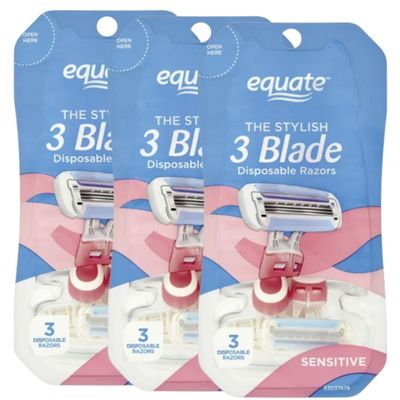 Equate The Stylish 3 Blade Disposable Razors for Women, Sensitive, with Shea Butter and Vitamin E, (3 PACK) 9 Count