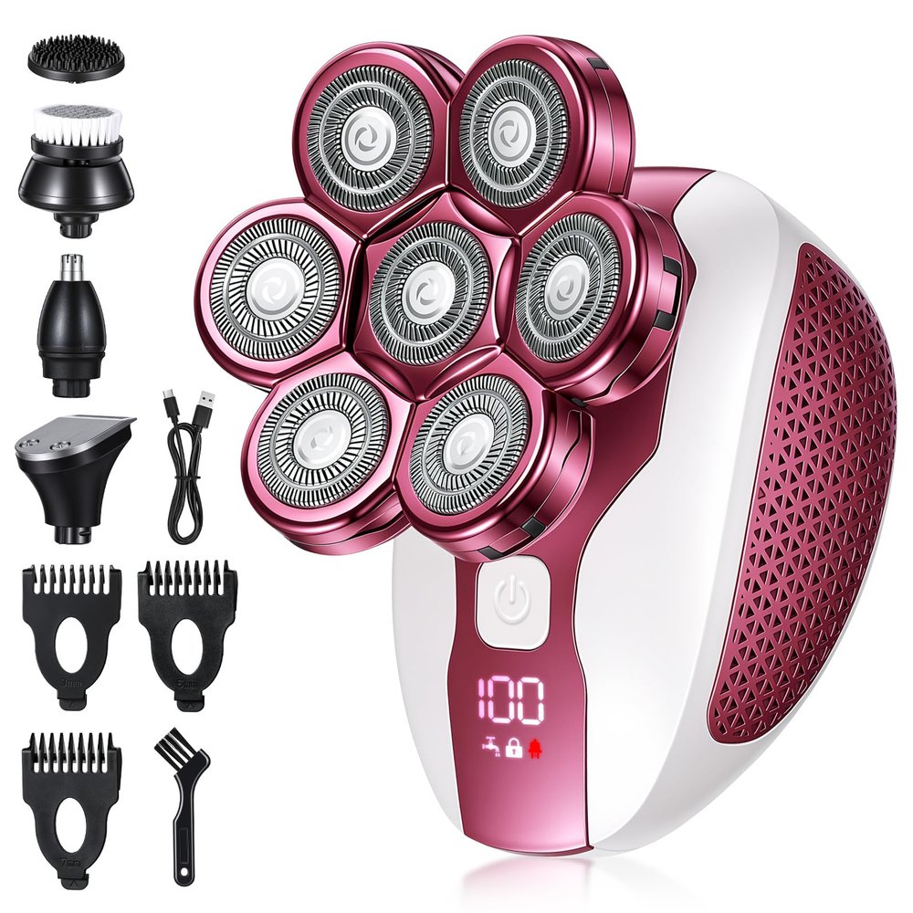 Electric Razor for Women, 7D Facial Hair Removal, 6-in-1 Wet/Dry Bikini Trimmer, Electric Shaver for Women, Rechargeable Face Shaver for Arms Legs Armpit Pubic Area, Painless Womens Grooming Kit