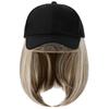 IMMEE Baseball Cap with Hair Extensions Hat Wig Adjustable Hat Attached Short Straight Synthetic Hairpiece for Women (Black hat MIgray wig) view 1