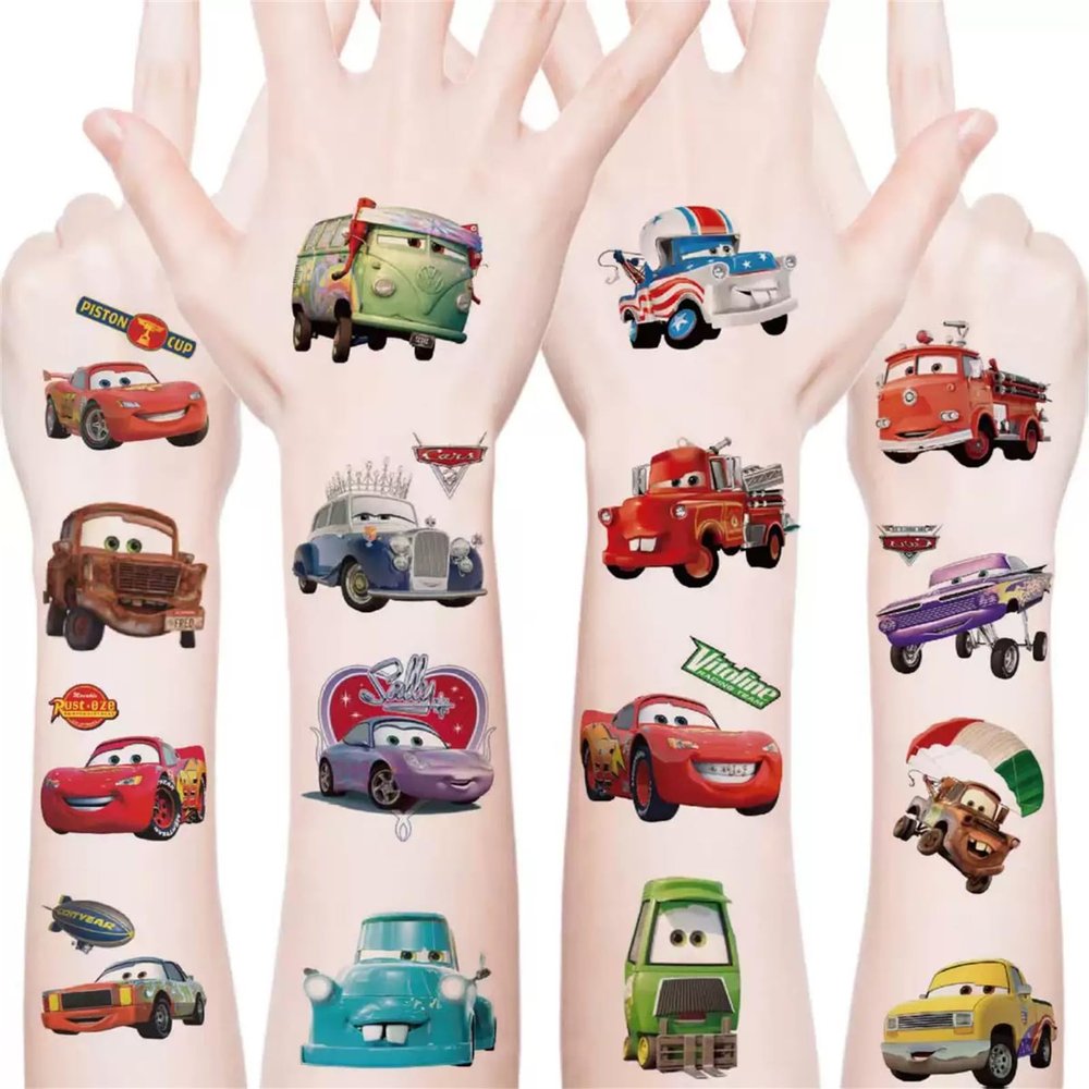 20Pcs Cartoon Cars Temporary Tattoos Birthday Themed Party Supplies Decoration Favors Cartoon Cute Waterproof Sticker for Kids Boys Home Activity Class Prizes Christmas Rewards (Car)