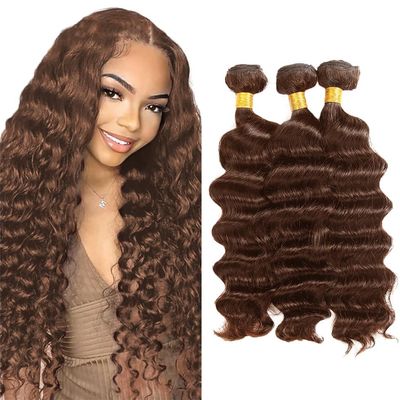 #4 Chocolate Brown Bundles Human Hair Deep Wave Bundles 24 26 28 Inch Deep Wave Bundles Unprocessed Brazilian Virgin Hair Deals Quick Weave Hair Extensions 3 Bundle 50 Gram Per Bundle