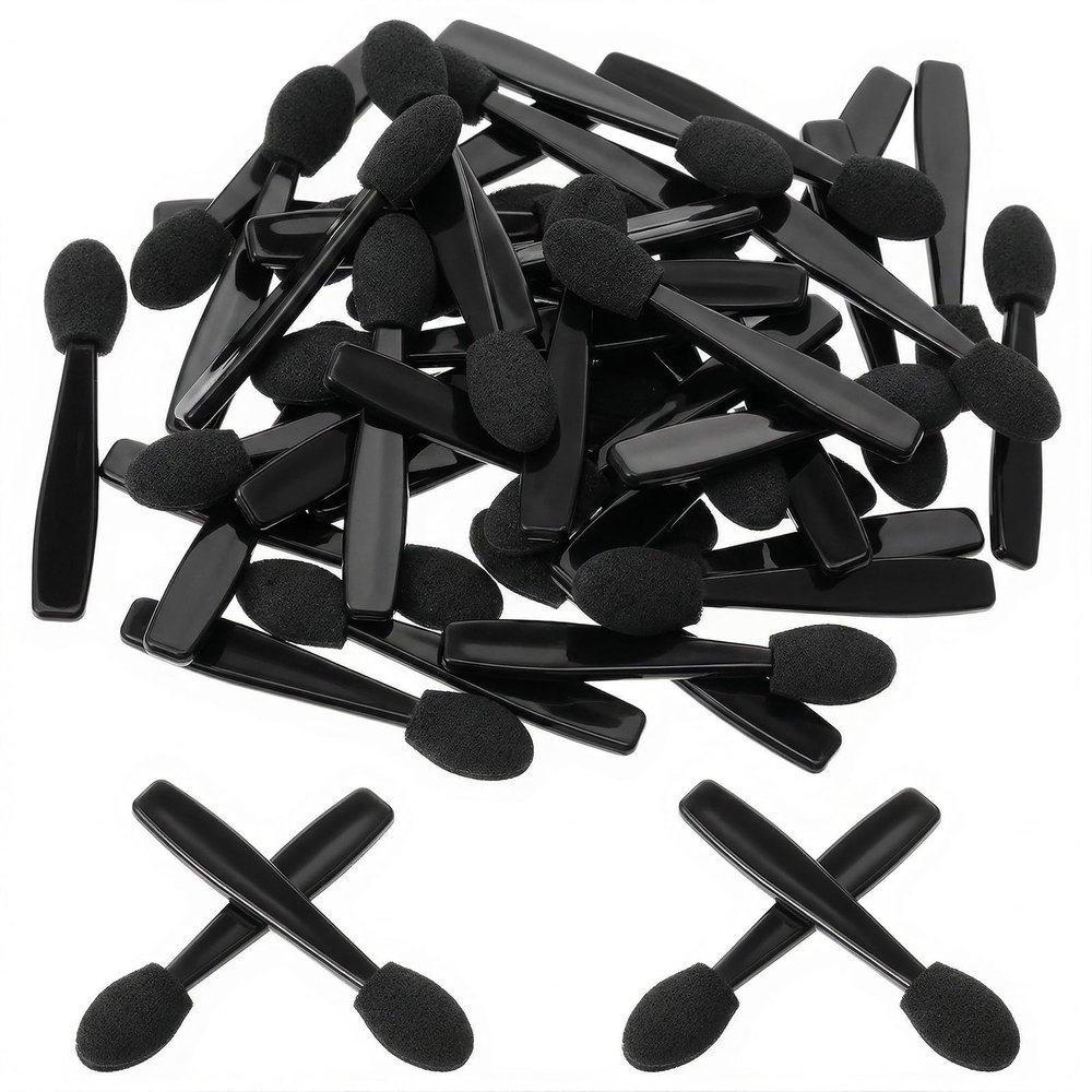 50 Pcs Disposable Eye Shadow Applicators, Mini Eye Shadow Applicators Sticks, Disposable Makeup Eyeshadow Sponges, Eyes Makeup Brushes with Black Sponge Tip for Women