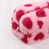 UUYYEO Faux Fur Makeup Bag Heart Print Cosmetic Bag Plush Make Up Pouch Soft Travel Toiletry Bag Fluffy Beauty Product Bag Aesthetic Skincare Pouch for Women Pink view 2