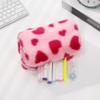 UUYYEO Faux Fur Makeup Bag Heart Print Cosmetic Bag Plush Make Up Pouch Soft Travel Toiletry Bag Fluffy Beauty Product Bag Aesthetic Skincare Pouch for Women Pink view 3