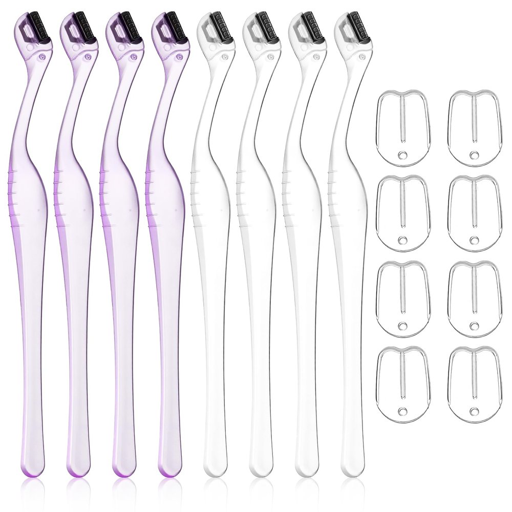 8 PCS Eyebrow Razor for Women, Portable Mini Eyebrow Razor Trimmer Facial Face Shaver Lip Hair Remover with Precision Cover, Small Shaving Removal Tool for Women Makeup Face Care Tools (Clear, Purple)