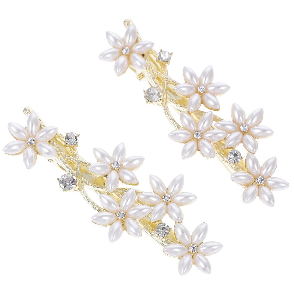 Artibetter 2pcs Pearl Rhinestone Bridal Barrettes Hair Clips Wedding Hair Accessories for Women Bridesmaid Floral Branch Design