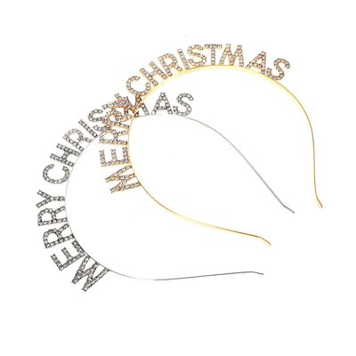 ULTECHNOVO 2pcs Rhinestone Letter Hairbands Christmas Xmas Party Headbands Chic Holiday Hair Accessories for Women New Year Headdresses Gold and White Set