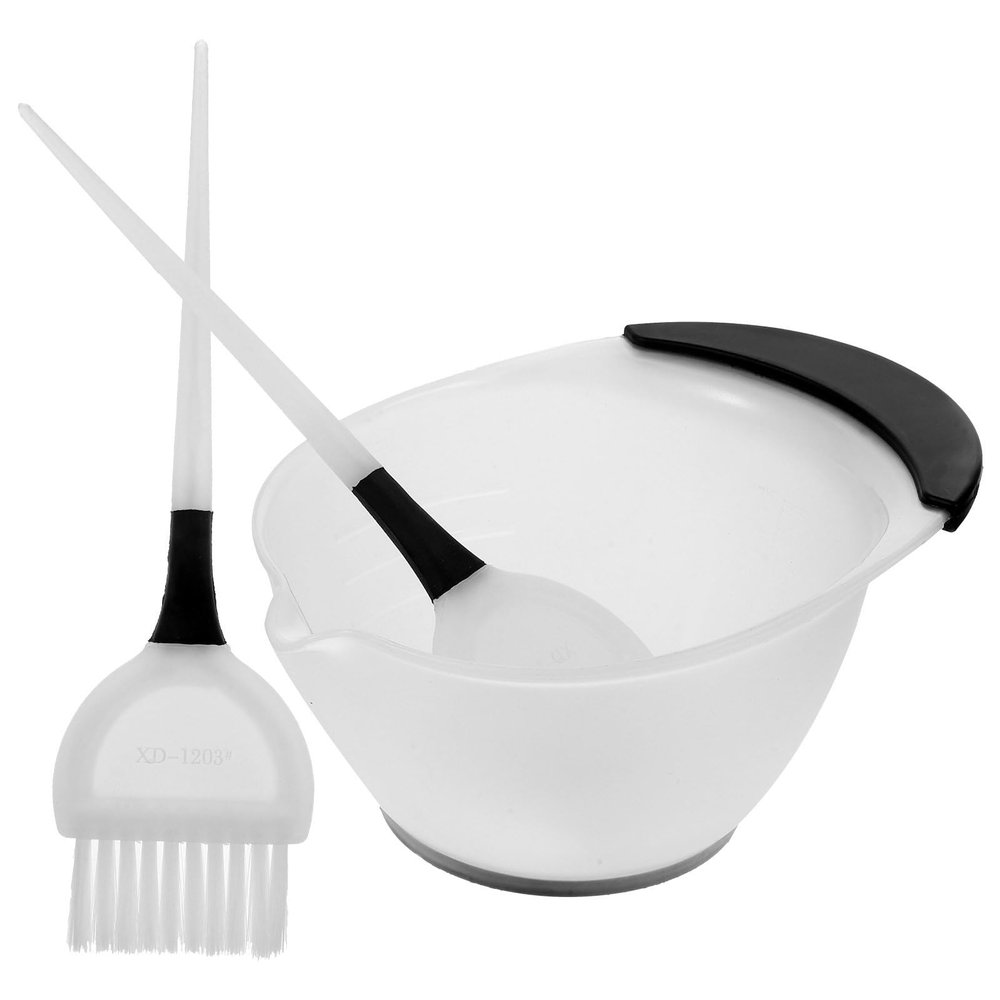 CATIEBYE Hair Dyeing Brush and Hair Dye Bowl Set with White Mixing Bowl and 2 Soft Bristle Brushes for Salon and Color Style