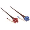 HOMSFOU 2pcs Ethnic Style Tassel Hair Sticks Hair Forks Handmade Red Blue for Women for Updo and Bun Styling view 1