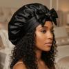 100% Mulberry Silk Bonnet for Sleeping Women, Handmade in USA 19 Momme Double Layer Reversible Silk Hair Wrap with Adjustable Ties, Non-Slip Sleep Cap for Curly & Natural Hair (Black) view 2