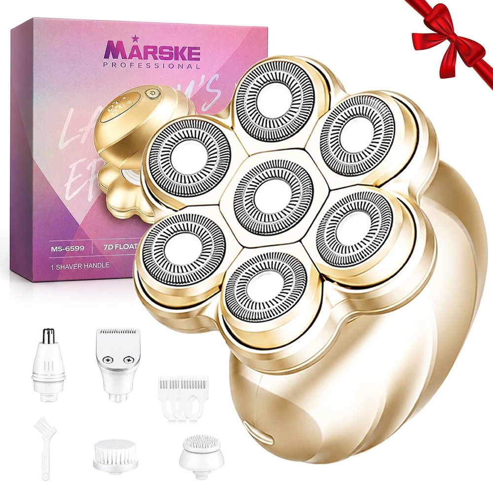 Electric Razors for Women, 5-in-1 Electric Shaver with 7D Magnetic Head, IPX7 Waterproof Wet Dry Hair Remover with LED Display, Travel Lock for Body Face Underarms Bikini Legs (Rose Gold)