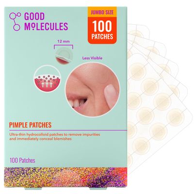 Good Molecules Pimple Patches for Face, 100 Pack Ultra-Thin Hydrocolloid Patches, Invisible Under Makeup, Conceals Blemishes, Blackheads & Zits, Suitable for Acne-Prone Skin