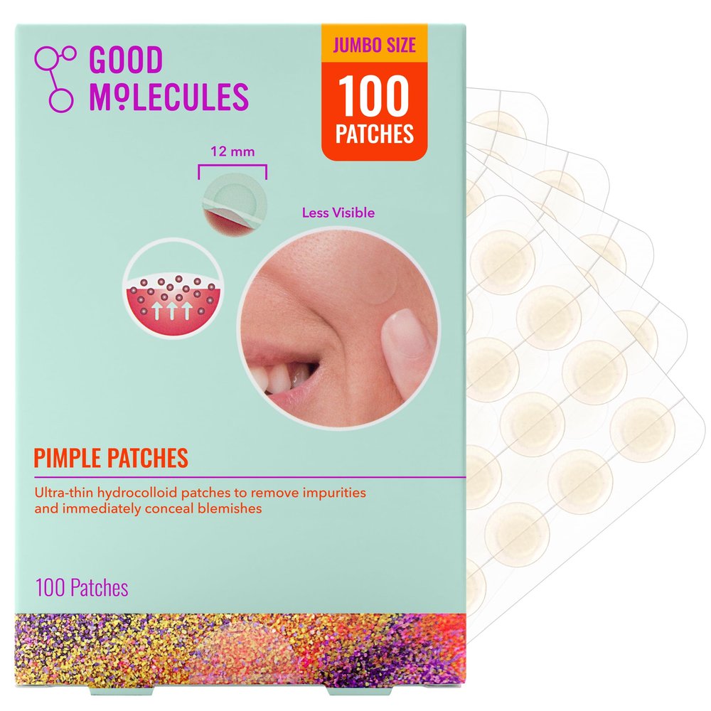 Good Molecules Pimple Patches for Face, 100 Pack Ultra-Thin Hydrocolloid Patches, Invisible Under Makeup, Conceals Blemishes, Blackheads & Zits, Suitable for Acne-Prone Skin