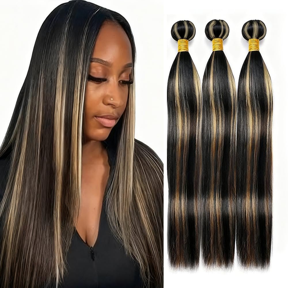 Highlight Honey Blonde Human Hair Bundles #P1B27 Straight Bundles 22 Inch