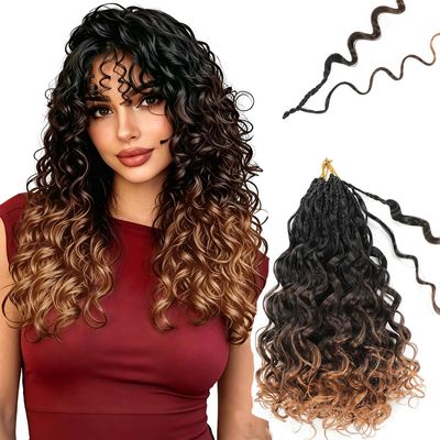 Pre-Looped Beach Curl Crochet Hair 14 Inch GoGo Curl Hair #1B/4/30 8 Packs