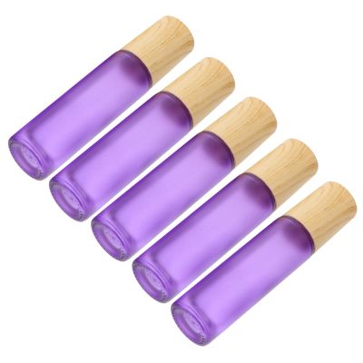 Mipcase 5pcs 10ml Frosted Glass Roller Bottles with Stainless Steel Balls and Wood Grain Caps, Essential Oil Roll-on Bottles for Travel and Aromatherapy