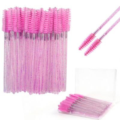 100 Pcs Eyelash Brush Disposable Mascara Wands, Crystal Eyebrow Spoolies Brush for Extensions, Eyelash Extensions Makeup Brush Tools with Container