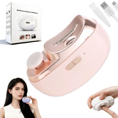 Electric Nail Clippers 3 in 1 Automatic Nail Trimmer File & Polisher with Dust Collector & LED Light, One-Handed Operation, Portable Grooming Tool, Mess-Free Nail Care System (Pink)