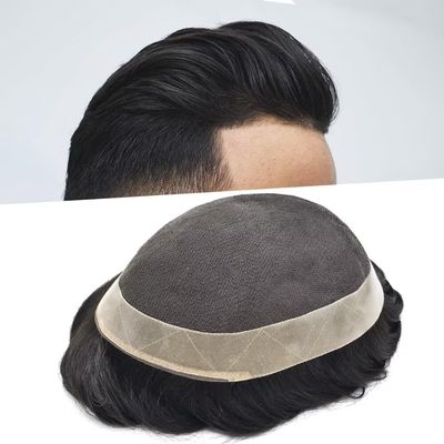 Mens Toupee Human Hair System Transparent French Lace Toupee Hair for Men Durable NPU Around Mens Hair Piece Narural Hair Systems 6"X9" #18 Medium Blonde-120% Med-Light to Medium Density