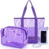 Sunnymove 3 Pcs Clear Stars Bag Set for Women Clear Beach Tote Cosmetic Bag PVC Phone Pouch for Summer Travel Pool(Purple) view 1
