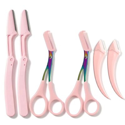 Elegaperma 6 Pcs Eyebrow Trimmer Scissors,Eyebrow Scissors with Comb