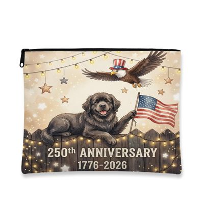 250th Anniversary Makeup Bag, Vintage Dog and Eagle Cosmetic Pouch for Celebrations, Portable Canvas Zipper Organizer, Independence Day Toiletry Bag 7x9 Inch