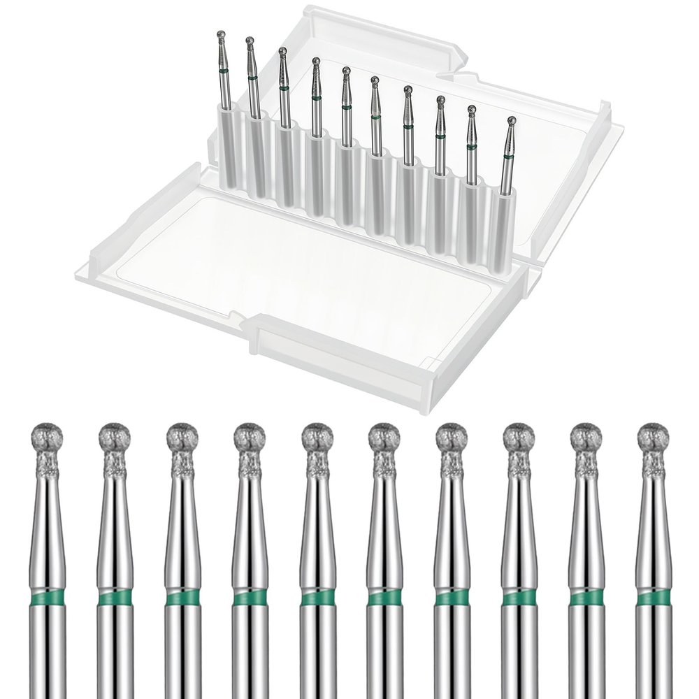 10 Pcs 3/32 Shank Ball Bit Nail Drill, Manicure Drill Bits Round Ball Cuticle Bit Set with Case, Nail File Gel Polishing Head for Acrylic Manicure Pedicure 2.34mm