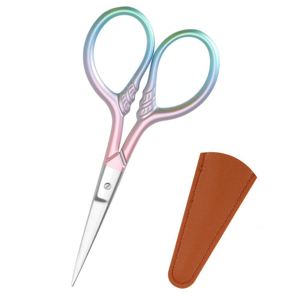 Eyebrow Scissors, Stainless Steel Small Scissors for Facial Hair, Eyebrows, Beard, Nose, Crafting, Sewing, and Travel, 3.5 Inch with Protective Case