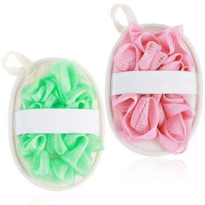 2Pcs Loofah Exfoliating, Natural Pink Loofah Green & Pink for Body Scrubbing, Reusable & Washable with Soft Texture for Women and Men