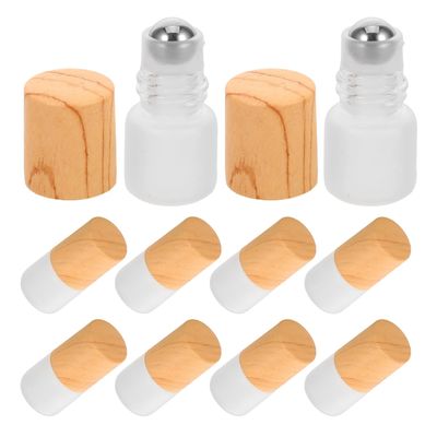 POPETPOP 20pcs 1ml Refillable Glass Roll on Perfume Bottles with Steel Ball and Wood Grain Cap, Essential Oil Container for Travel and Sample Aromatherapy
