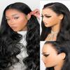 Megalook hair 13x6 Glueless Wigs Human Hair Pre Plucked Pre Cut 220% Density Body Wave Bleached Knots HD Lace Front Wigs Human Hair Drawstring Wig Natural Black 18 Inch view 1