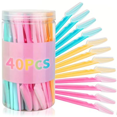40Pcs Eyebrow Razor Multipurpose Exfoliating Dermaplaning Tool Trimming and Shaving Grooming Eyebrow Face Razor and Eyebrow Shaper for Women 3 Colors