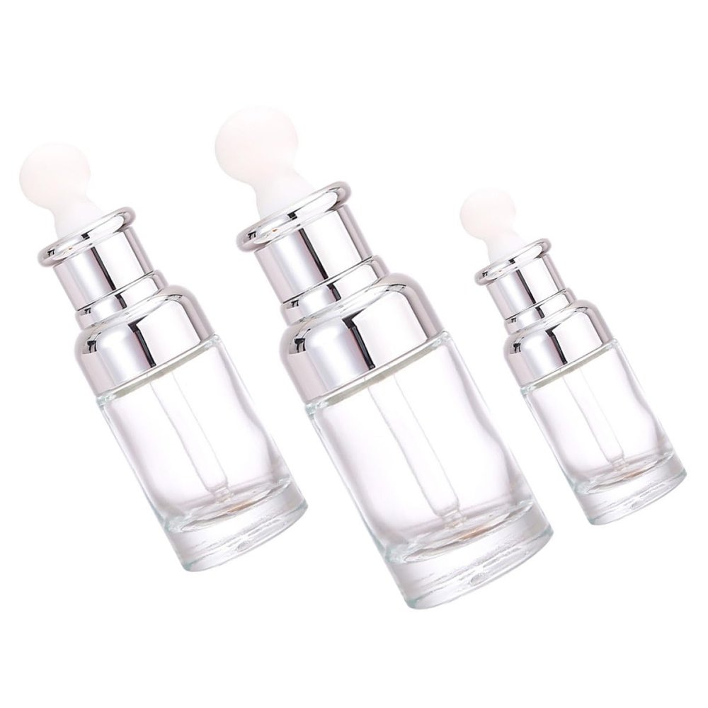 IWOWHERO 3pcs Refillable Glass Dropper Bottles Set 20ml 30ml 50ml with White Silicone Tops for Essential Oils Perfume Travel Accessories Female Cosmetic Dispensing
