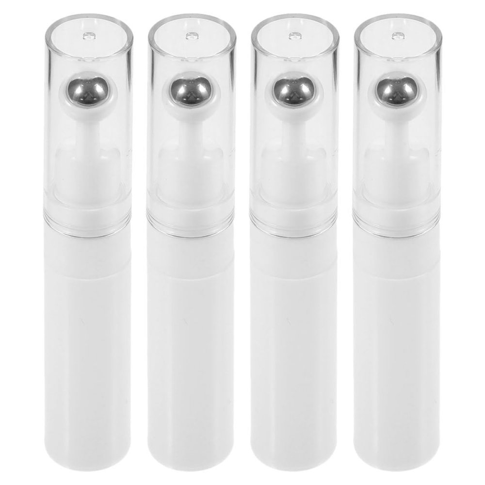 CATIEBYE 4pcs White 5ml Glass Roller Bottles for Eye Cream and Essential Oils, Refillable Portable Travel Roll-on Bottles with Stainless Steel Ball for Facial Serum Massage