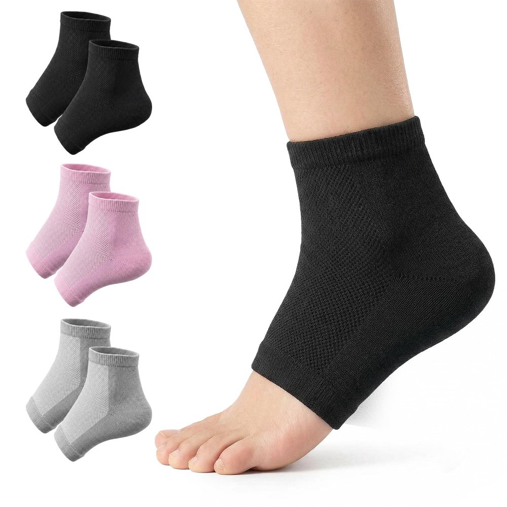 3 Pairs Silicone Heel Socks, Heel Socks for Dry Cracked Feet Women Elbow Protector with Gel Pads Breathable Elastic Elbows Protectors for Dry Cracked Skin Care