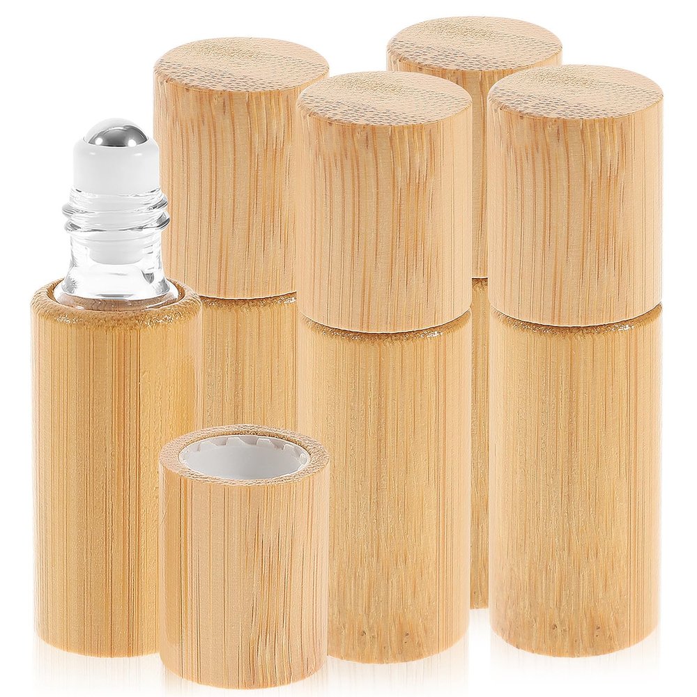 HEANUJJ 5pcs 5ml Roller Ball Bottles for Essential Oils, Refillable Liquid Roller Containers, Compact Perfume Bottles for Aromatherapy and Travel Use