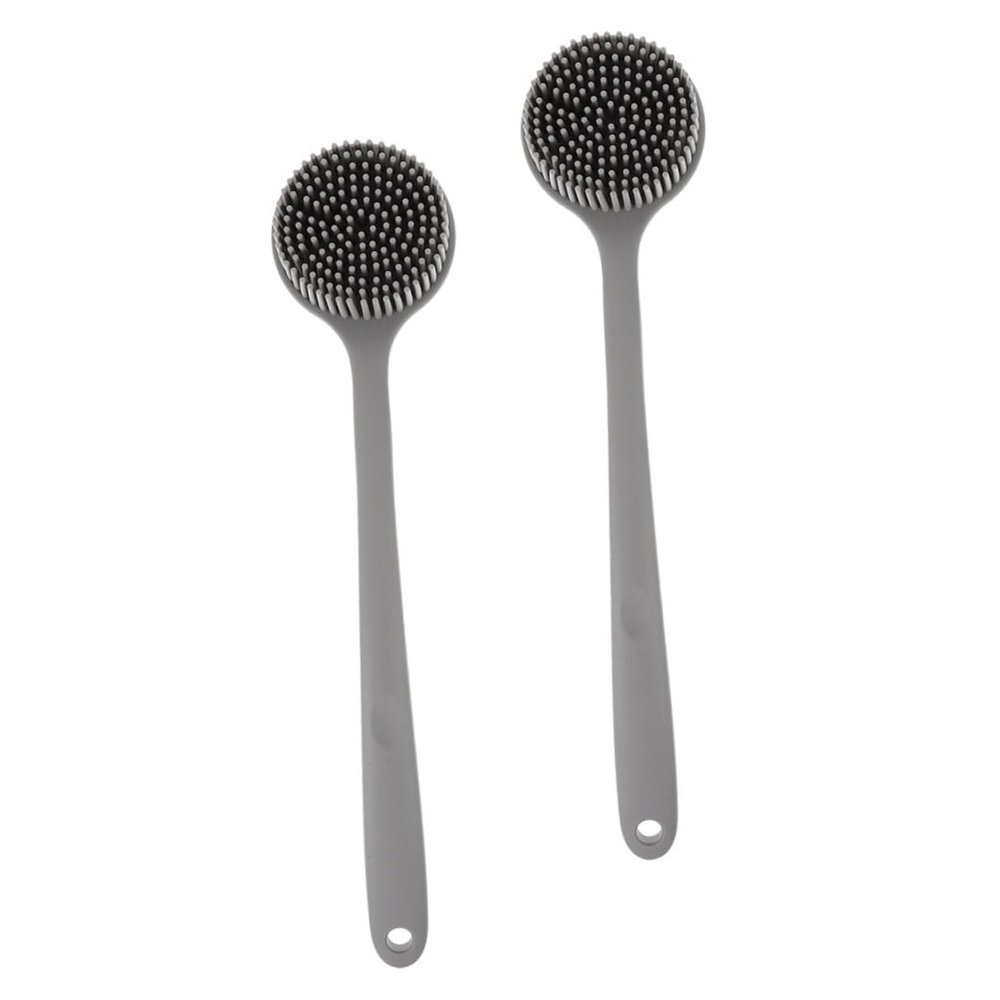 DOITOOL 2pcs Silicone Back Shower Brush with Long Handle, Exfoliating Body Scrubber Bath Brush for Men and Women, Soft Gray Silicone Bathing Accessory for Deep Cleaning and Back Care