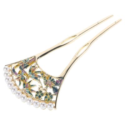 POPETPOP Vintage Chinese U-shaped Metal Hair Pin with Artificial Pearl Decoration for Women for Hanfu and Traditional Dress