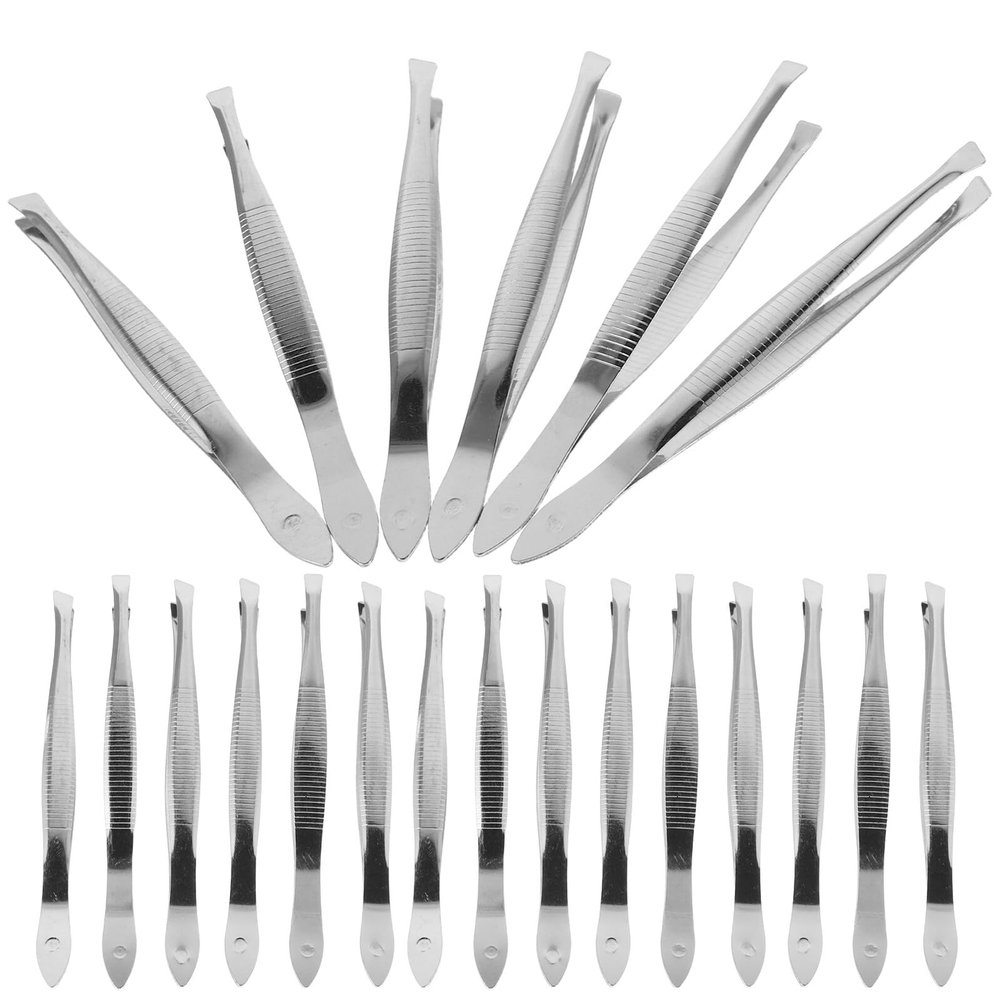 Abaodam 50pcs Stainless Steel Precision Eyebrow Tweezers with Flat Slant Tips, Facial Hair Grooming Plucker Set for Women, Accurate Hair Removal and Eyebrow Shaping Tools
