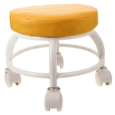 GRADENEVE Rolling Foot Stool with Universal Wheels, Low Pu Cushion Ottoman with Mute Casters, Compact Orange Salon and Home Massage Work Stool
